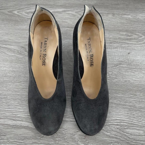 TARYN ROSE Gray Suede Pump Round Toe Block Heels - Made in Italy - Size 35 - Picture 4 of 10